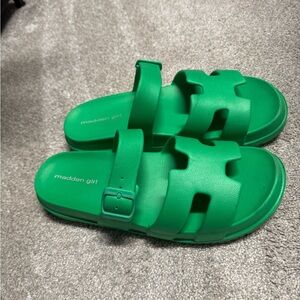 Madden Girl Bright Green Slide Sandals